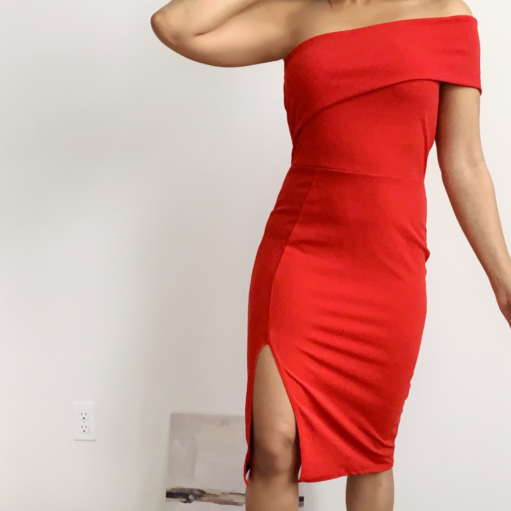 Red midi semi formal dress